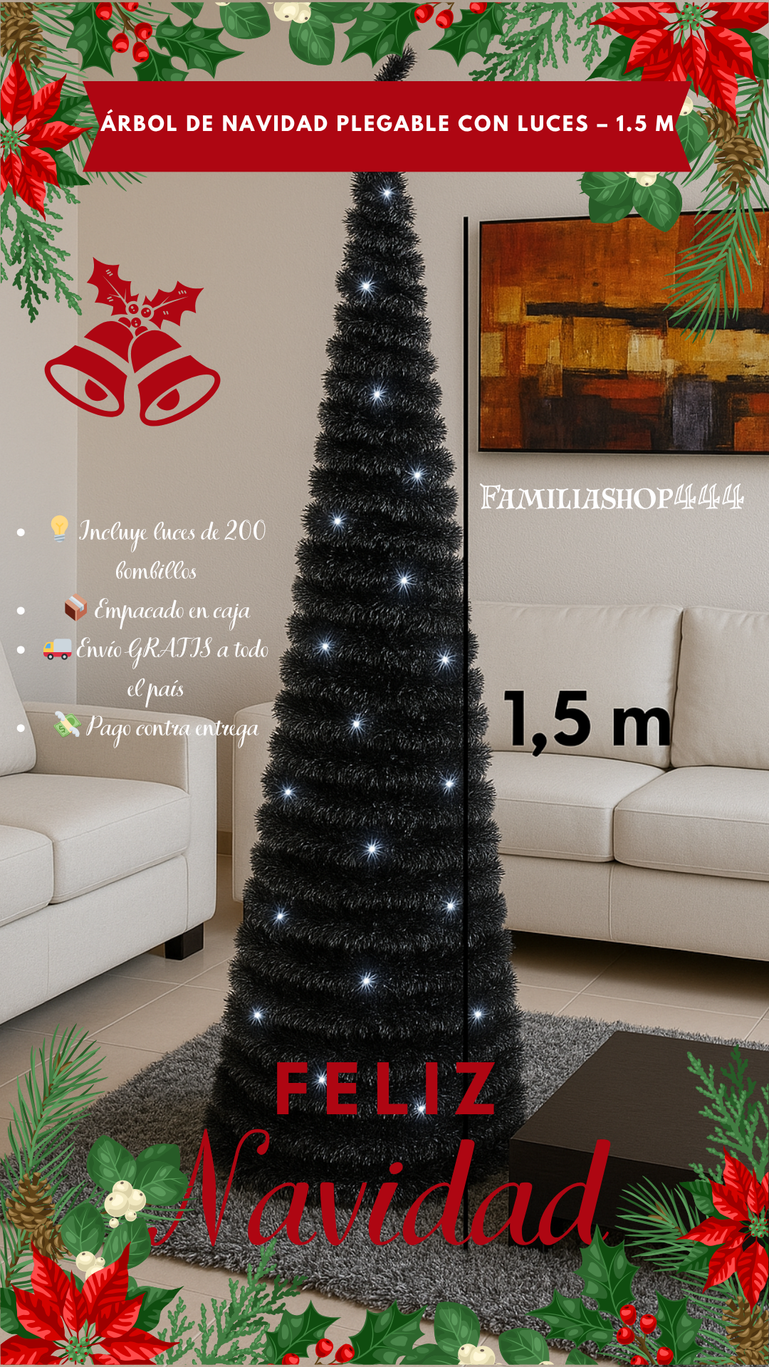 🎄Arbol De Navidad Plegable Luces 1.5mtros